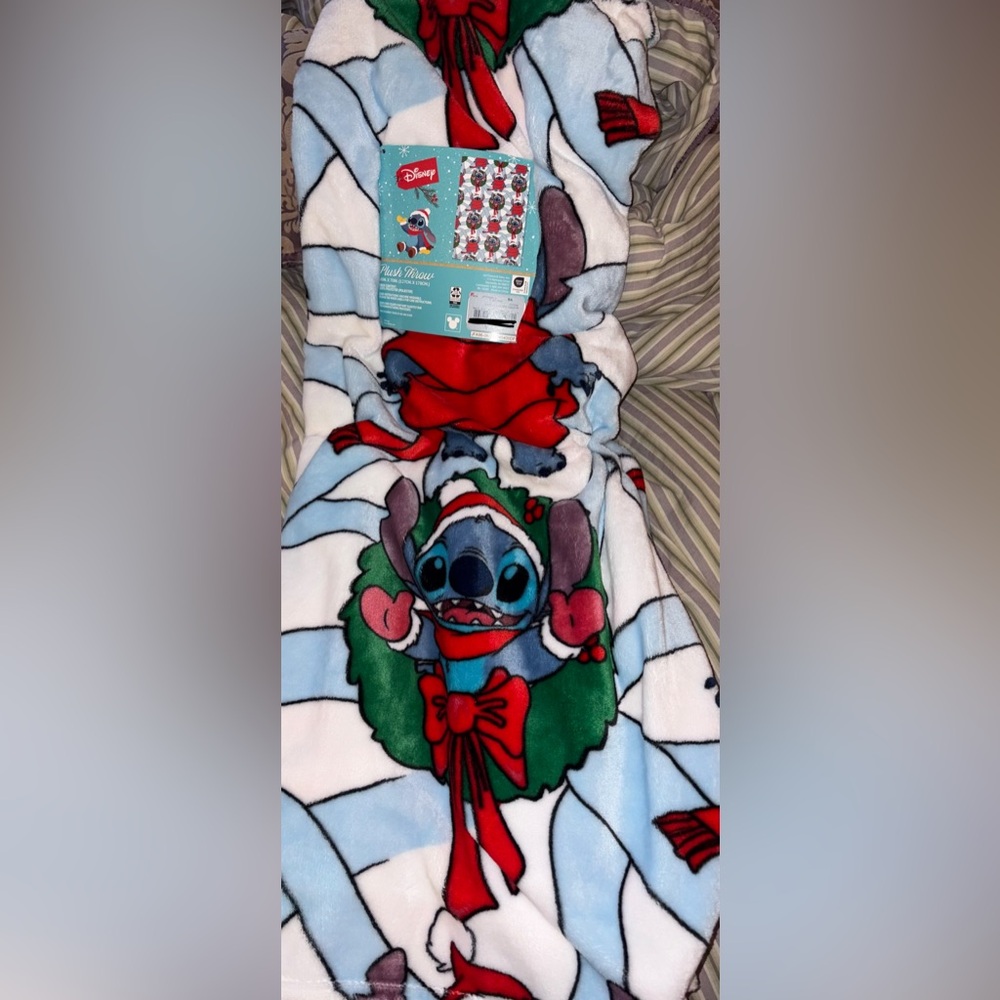 Disney Stitch Christmas Blue and Red Blanket